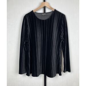 J. Jill Pleated Velvet Blouse Sz XL Black Wearever Comfort Stretch Drape Flowy